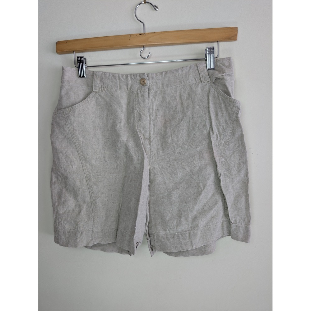 J. Jill‎ Women 12 Oatmeal 100% Linen High Rise Shorts Coastal Neutral Minimalist